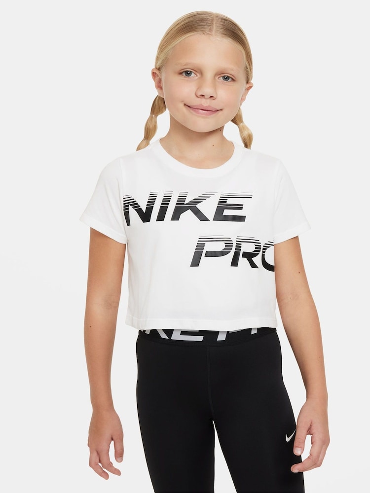 Nike White Pro Cropped T-Shirt - Image 1 of 4