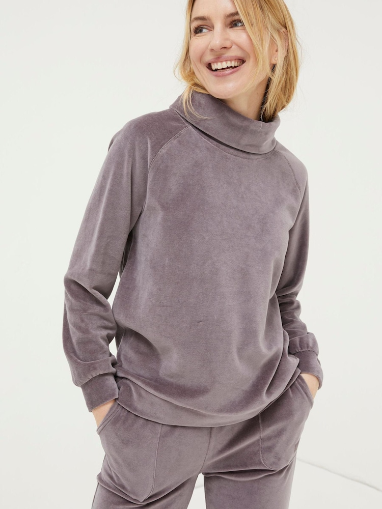 FatFace Purple Verity Velvet Funnel Top - Image 1 of 4