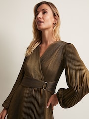 Phase Eight Brown/Gold Adrianna Foil Pleated Maxi Dress - Image 4 of 4