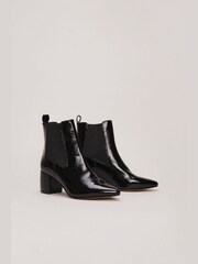 Phase Eight Black Leather Patent Ankle Boots - Image 2 of 7