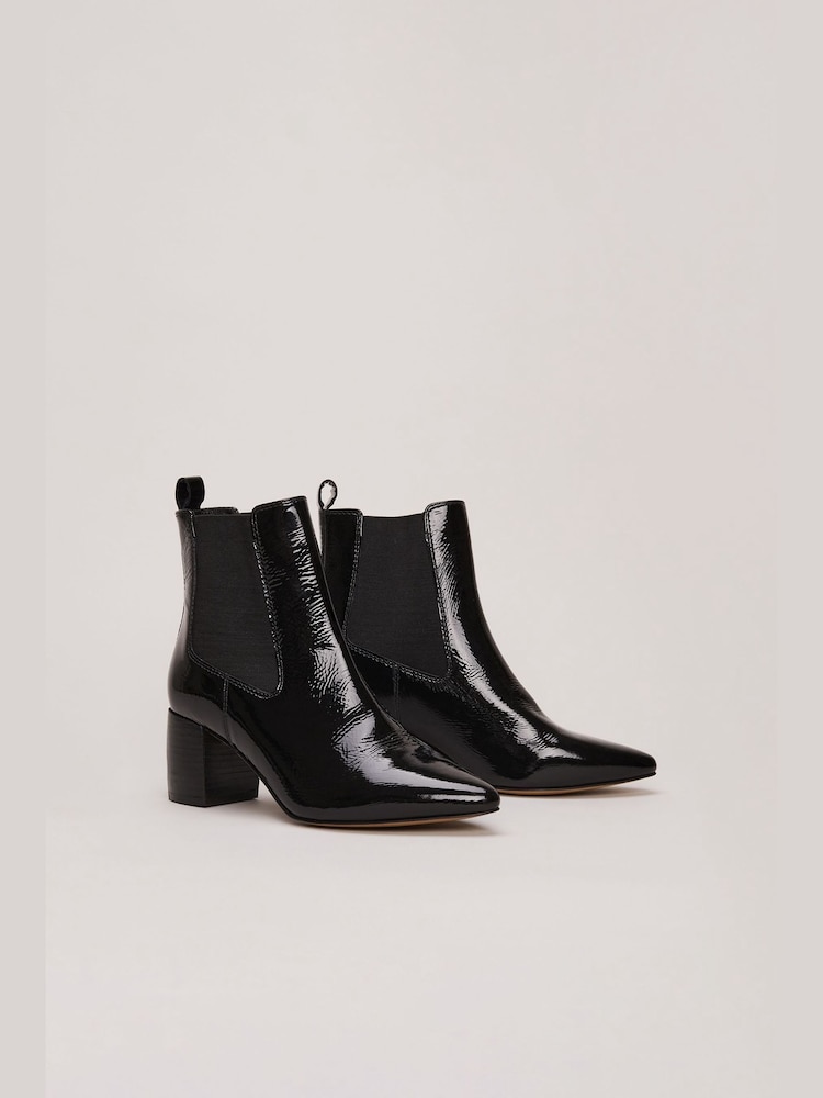 Phase Eight Black Leather Patent Ankle Boots - Image 2 of 7