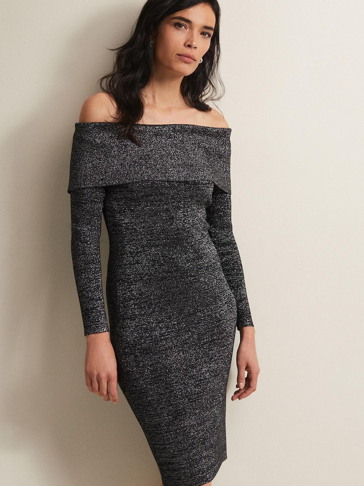 Phase Eight Heidi Knitted Bardot Black Dress - Image 1 of 6