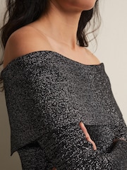 Phase Eight Heidi Knitted Bardot Black Dress - Image 4 of 6