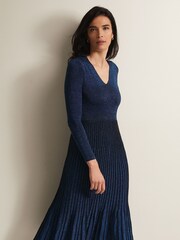 Phase Eight Blue Jessamin Shimmer Knitted Midi Dress - Image 1 of 5