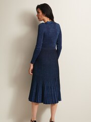 Phase Eight Blue Jessamin Shimmer Knitted Midi Dress - Image 2 of 5
