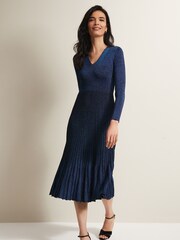 Phase Eight Blue Jessamin Shimmer Knitted Midi Dress - Image 3 of 5
