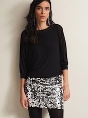 Phase Eight Multi Becca Sequin Batwing Black Mini Dress - Image 1 of 6