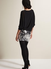 Phase Eight Multi Becca Sequin Batwing Black Mini Dress - Image 2 of 6