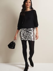 Phase Eight Multi Becca Sequin Batwing Black Mini Dress - Image 3 of 6