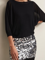 Phase Eight Multi Becca Sequin Batwing Black Mini Dress - Image 4 of 6