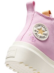 Converse Pink Chuck Taylor Lugged Lift Flower Embroidered Youth Trainers - Image 10 of 11