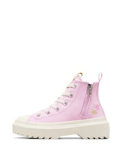 Converse Pink Chuck Taylor Lugged Lift Flower Embroidered Youth Trainers - Image 3 of 11