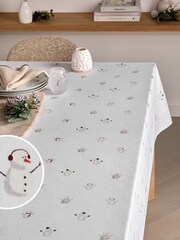 White Christmas Snowman Wipe Clean Table Cloth - Image 1 of 3