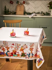 Natural Christmas Santa Border 100% Cotton Table Cloth - Image 1 of 4