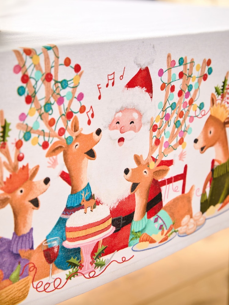 Natural Christmas Santa Border 100% Cotton Table Cloth - Image 2 of 4