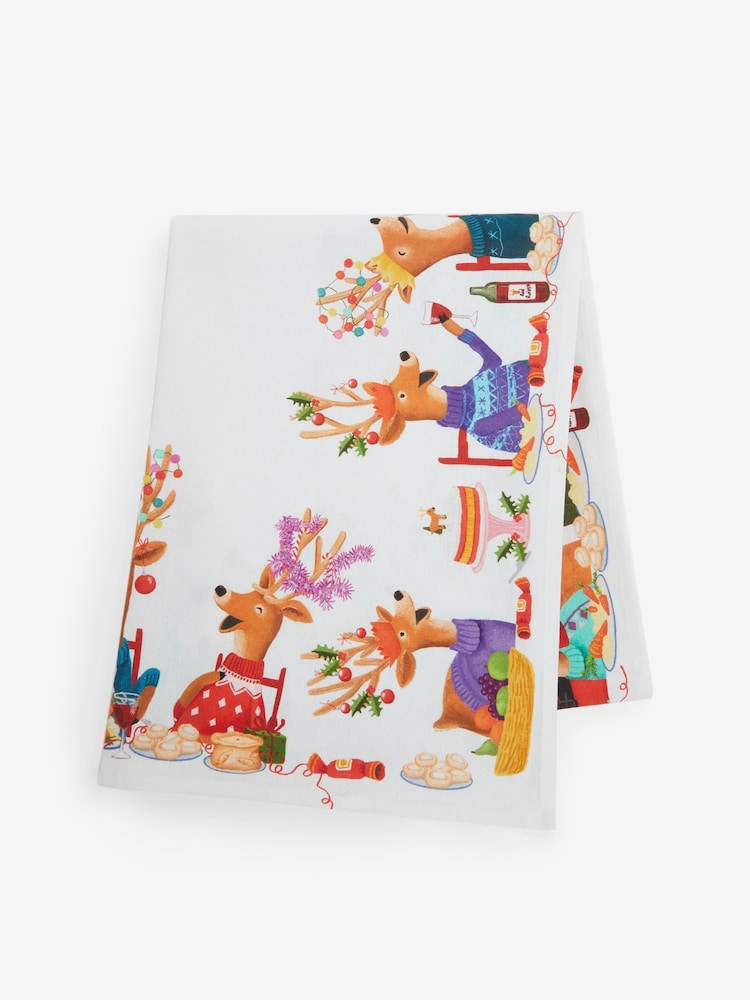 Natural Christmas Santa Border 100% Cotton Table Cloth - Image 4 of 4