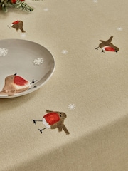 Natural Christmas Robin 100% Cotton Table Cloth - Image 1 of 2