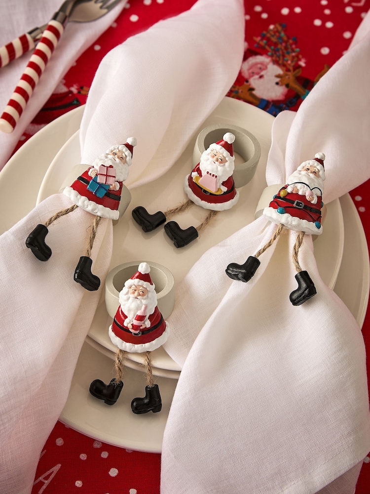 Set of 4 Red Fun Christmas Santa Napkin Rings - Image 1 of 5
