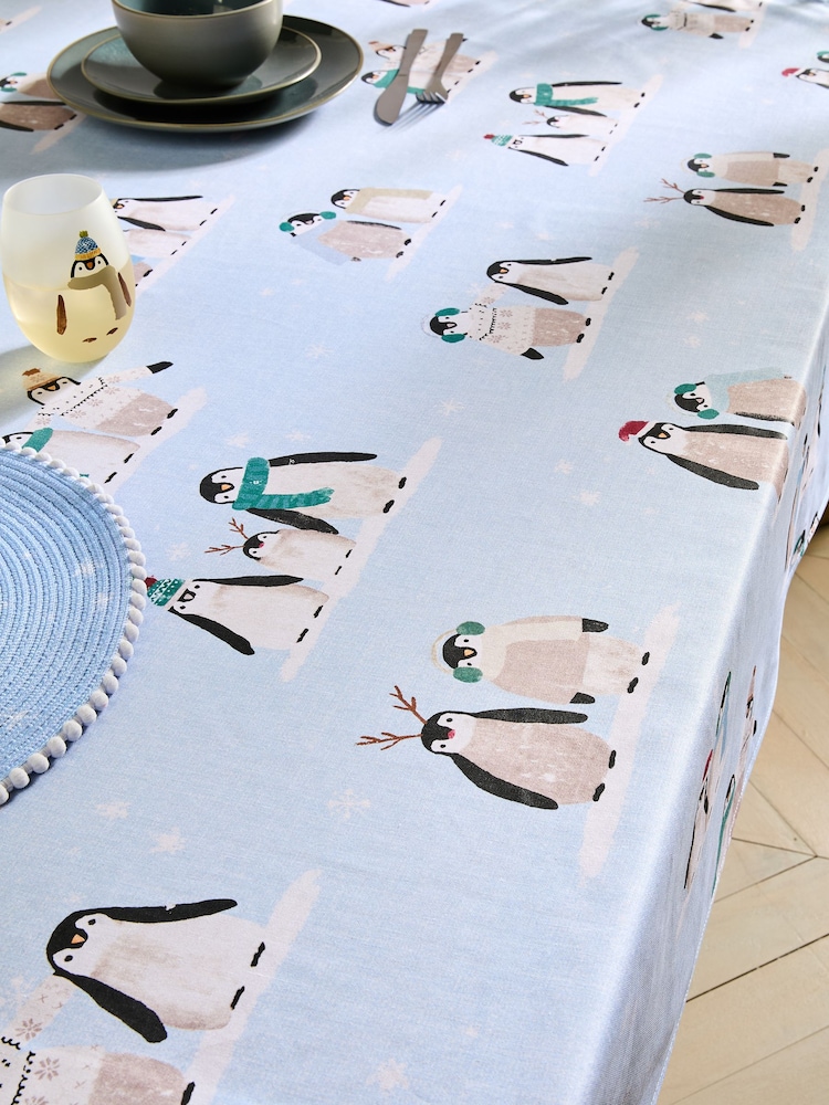 Blue Penguin Wipe Clean Christmas Table Cloth - Image 1 of 5