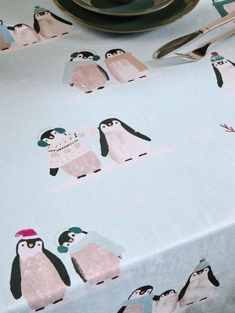Blue Penguin Wipe Clean Christmas Table Cloth - Image 2 of 5