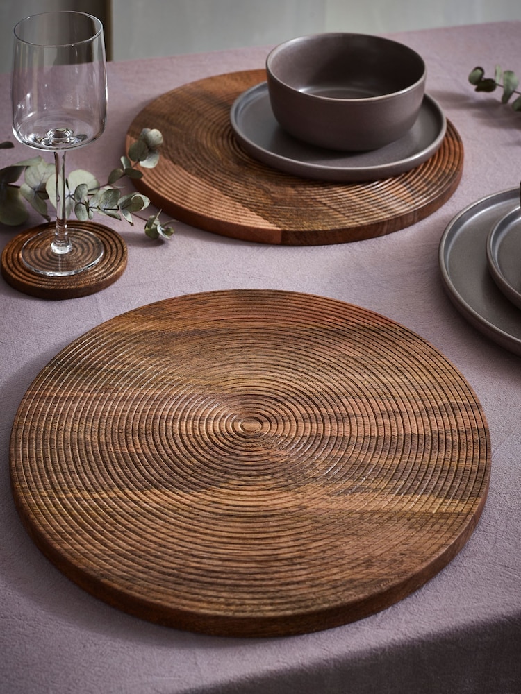 Set of 2 Natural Bronx Etched Wooden Placemats - Image 1 of 5