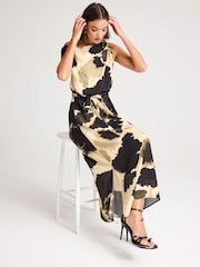 Cream/Black Cow Smudge Print Sleeveless Knot Shoulder Column Maxi Dress - Image 2 of 6