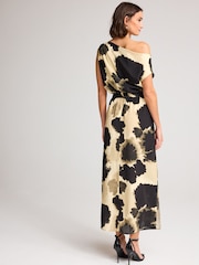 Cream/Black Cow Smudge Print Sleeveless Knot Shoulder Column Maxi Dress - Image 3 of 6