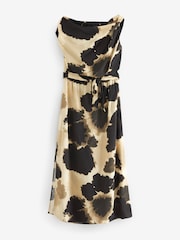 Cream/Black Cow Smudge Print Sleeveless Knot Shoulder Column Maxi Dress - Image 5 of 6