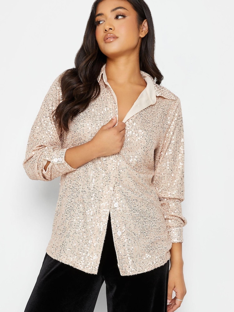 PixieGirl Petite Gold Sequin Shirt - Image 1 of 4