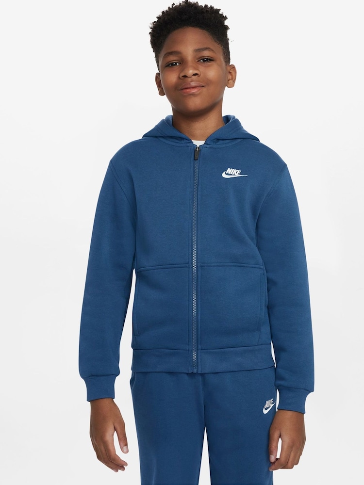 Nike Mid Blue Club Fleece Zip Through Hoodie - Image 1 of 8