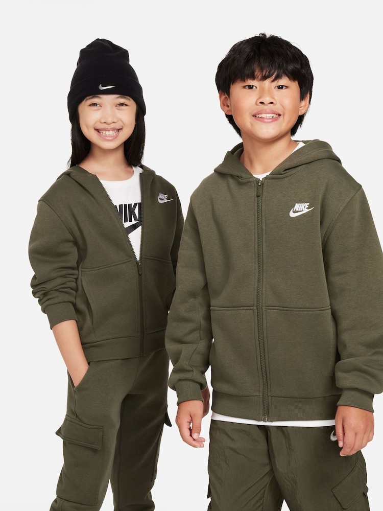 Nike Dark Khaki Club Fleece Zip Through Hoodie - Image 1 of 5