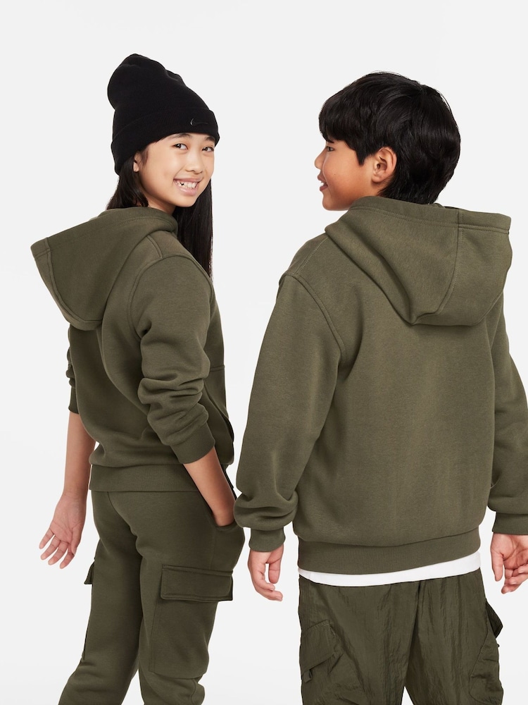 Nike Dark Khaki Club Fleece Zip Through Hoodie - Image 2 of 5