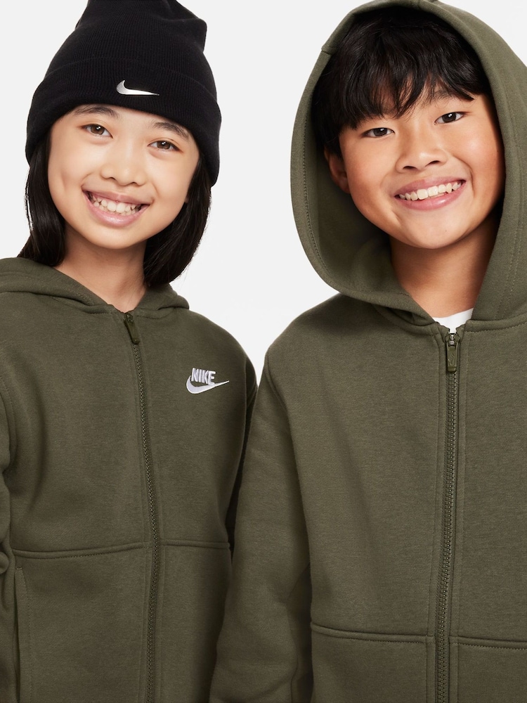 Buy Nike Dark Khaki Club Fleece Zip Through Hoodie from Next