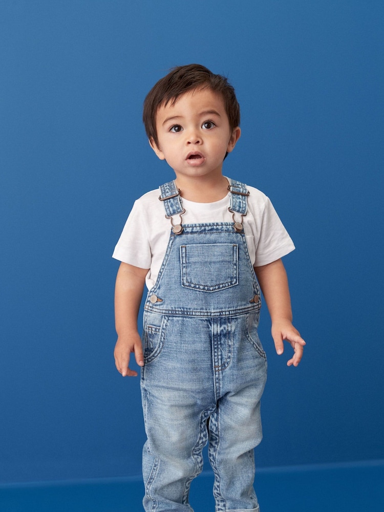 Light Blue 100% Cotton Denim Dungarees (3mths-7yrs) - Image 1 of 6