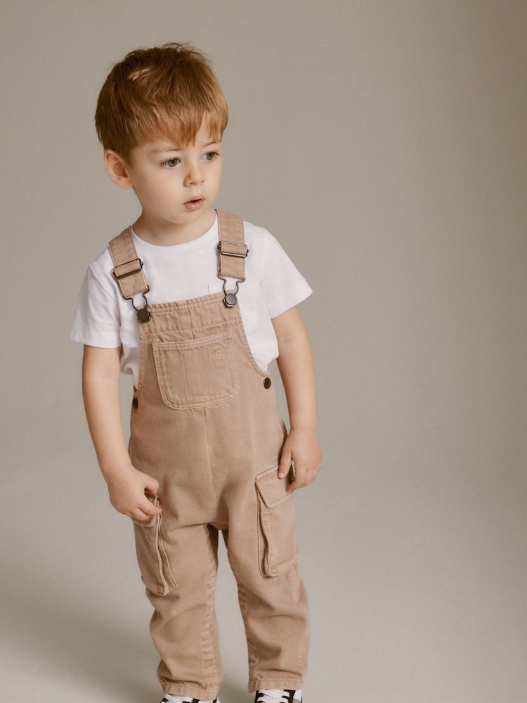 Tan Brown 100% Cotton Cargo Dungarees (3mths-7yrs) - Image 2 of 8