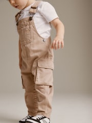 Tan Brown 100% Cotton Cargo Dungarees (3mths-7yrs) - Image 4 of 8