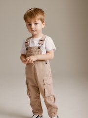 Tan Brown 100% Cotton Cargo Dungarees (3mths-7yrs) - Image 6 of 8