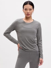 Gap Grey Fitted Ruched Long Sleeve Crew Neck Top - Image 1 of 2