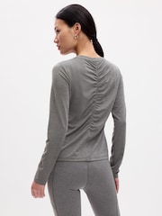 Gap Grey Fitted Ruched Long Sleeve Crew Neck Top - Image 2 of 2
