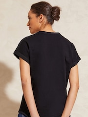 Love & Roses Black Petite Jersey V Neck Woven Trim Short Sleeve T-Shirt - Image 3 of 4