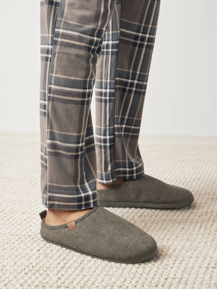 Stone Natural Corduroy Borg Lined Mule Slippers - Image 2 of 7
