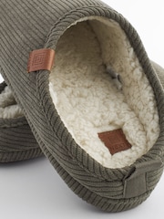 Stone Natural Corduroy Borg Lined Mule Slippers - Image 4 of 7
