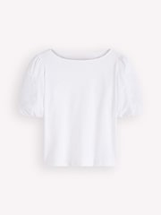 Boden White Cutwork Detail Jersey Top - Image 1 of 1