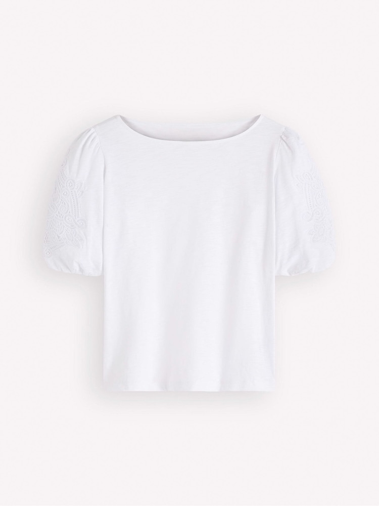 Boden White Cutwork Detail Jersey Top - Image 1 of 1