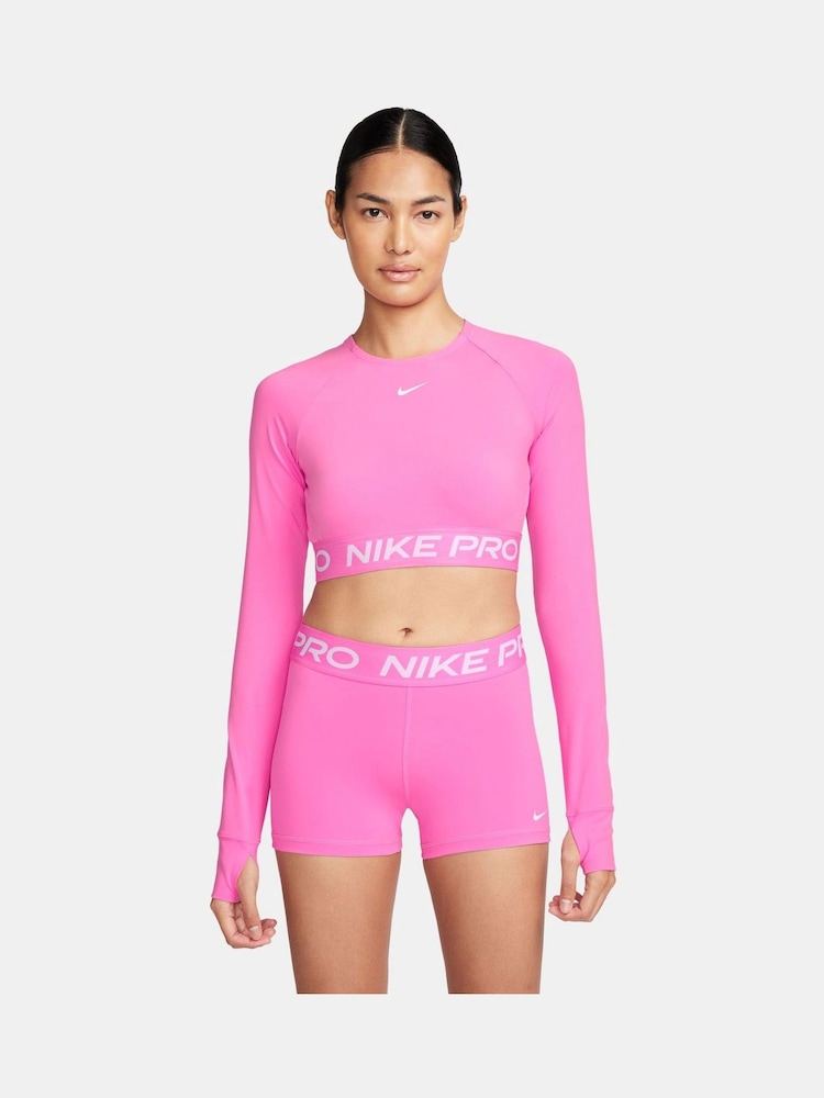 Nike Bright Pink Pro Dri-FIT Cropped Long-Sleeve Top - Image 1 of 7