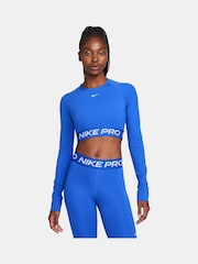 Nike Blue Pro Dri-FIT Cropped Long-Sleeve Top - Image 1 of 6