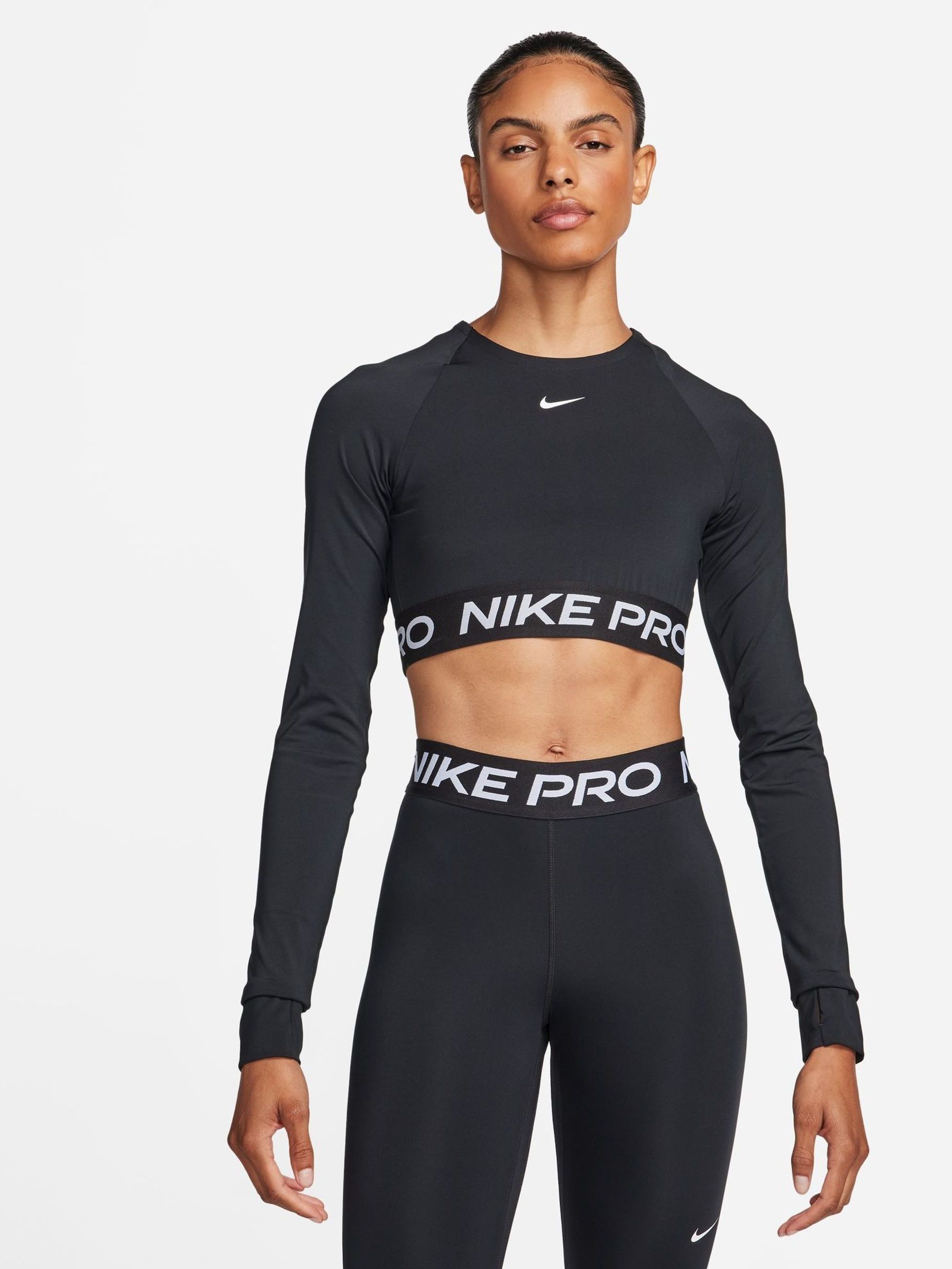 Buy Nike Black Pro Dri FIT Cropped Long Sleeve Top from Next Luxembourg