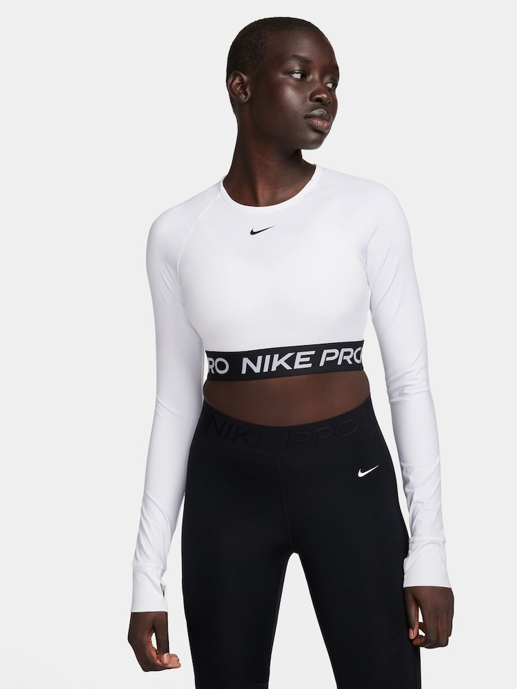 Белый - Nike Pro Dri-FIT Cropped Long Sleeve Top - Изображение 1 из 5