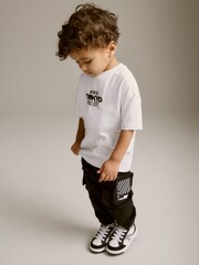 Black Multi Pocket Cargo Trousers & T-Shirt Set (3mths-7yrs) - Image 2 of 9
