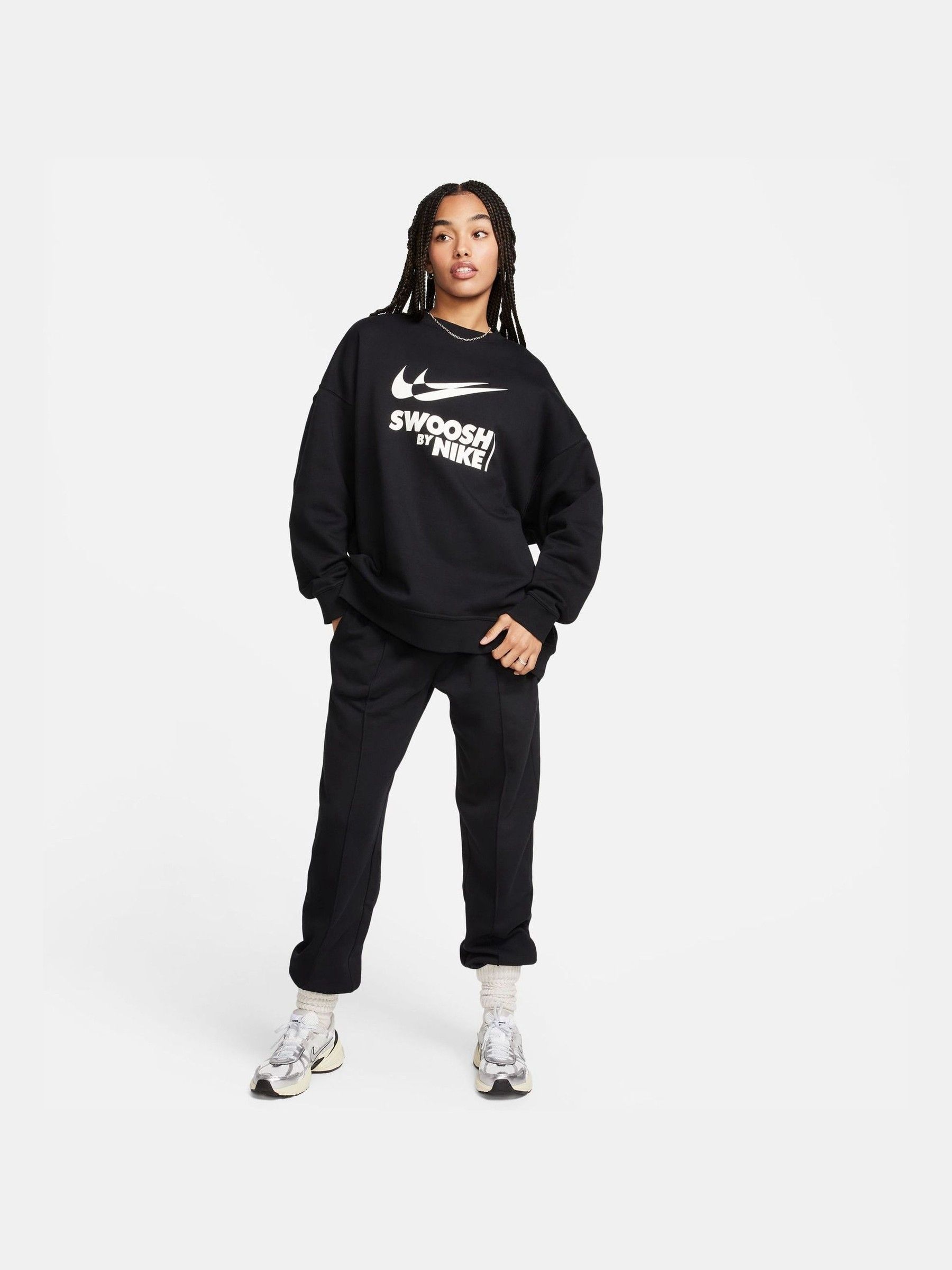 Buy Nike Black Oversized Swoosh Logo Sweatshirt from Next